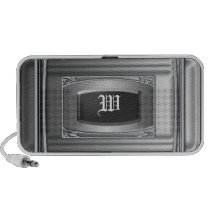 Metal silver monogram masculine desktop speakers