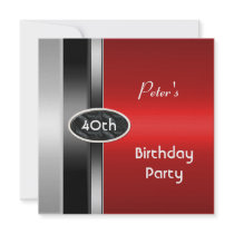 Metal Silver Red Mens 40th Birthday Party Man Announcement