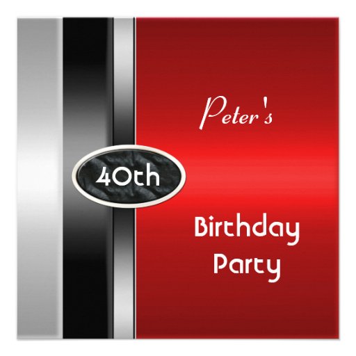 Metal Silver Red Mens 40th Birthday Party Man Announcement