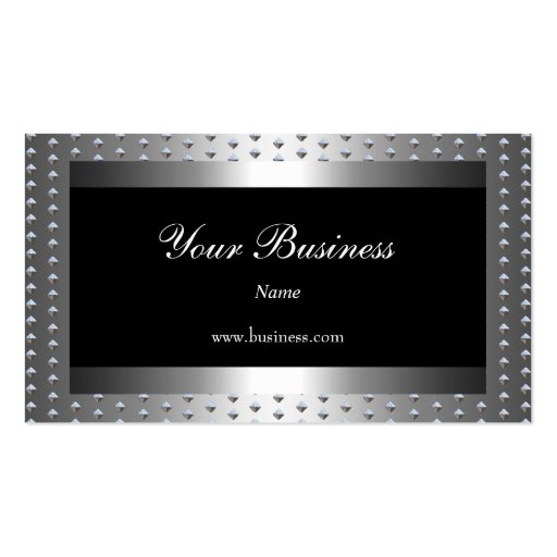 Metal Silver studs Black Elegant Classy Business Card Template (front side)