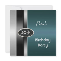 Metal Silver Teal Mens 40th Birthday Party Man Invitation