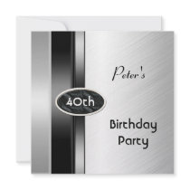 Metal Silver White Mens 40th Birthday Party Man Personalized Invitation