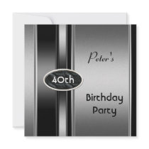 Metal Silver White Mens 40th Birthday Party Man Personalized Invitations