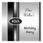 Metal Silver White Mens 40th Birthday Party Man Custom Invitations