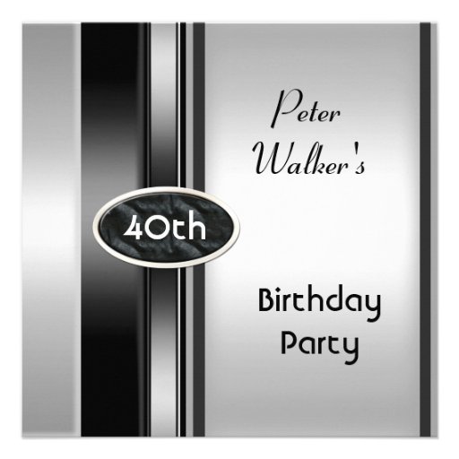 Metal Silver White Mens 40th Birthday Party Man Custom Invitations