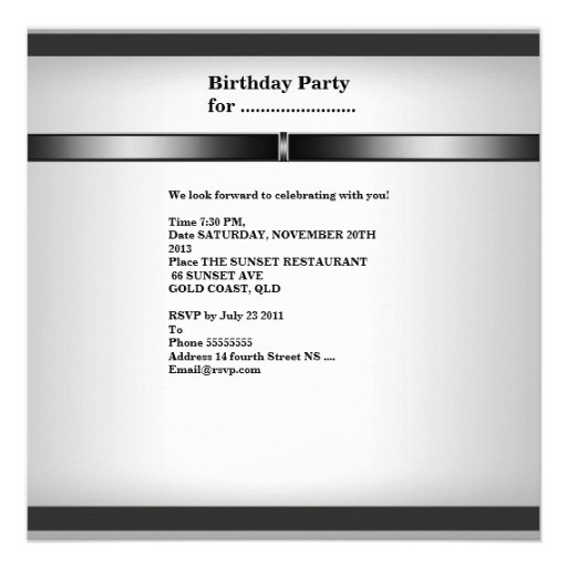 Metal Silver White Mens 40th Birthday Party Man Custom Invitations