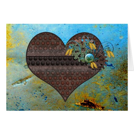 Metal Steampunk and Aqua Valentine Card | Zazzle