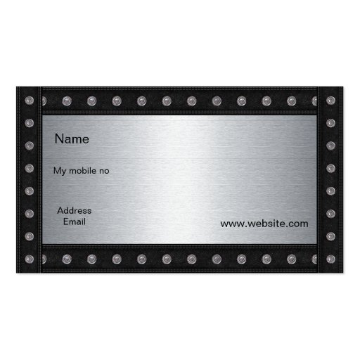 Metal Studs Look Silver Black 2 Business Card Template (back side)