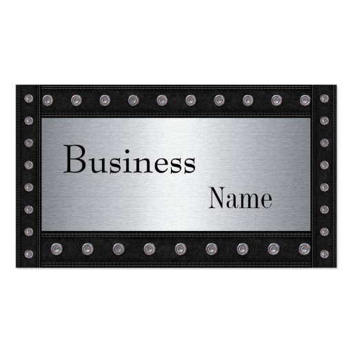Metal Studs Look Silver Black 2 Business Card Template (front side)