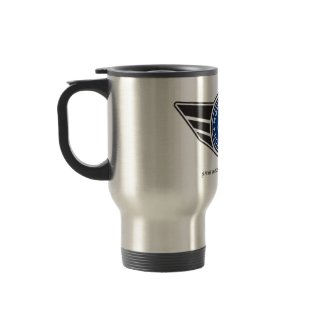 Metal travel mug with blue MCR logo mug
