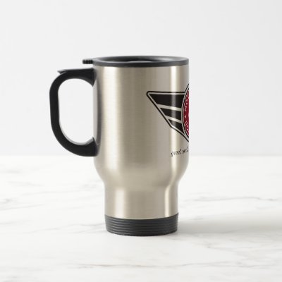 Metal travel mug with red MCR logo