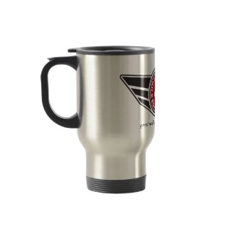 Metal travel mug with red MCR logo mug