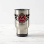 Metal travel mug with red MCR logo
