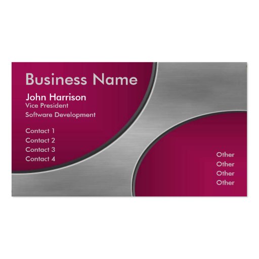 Metal with Burgandy Cutout Circles business card (front side)