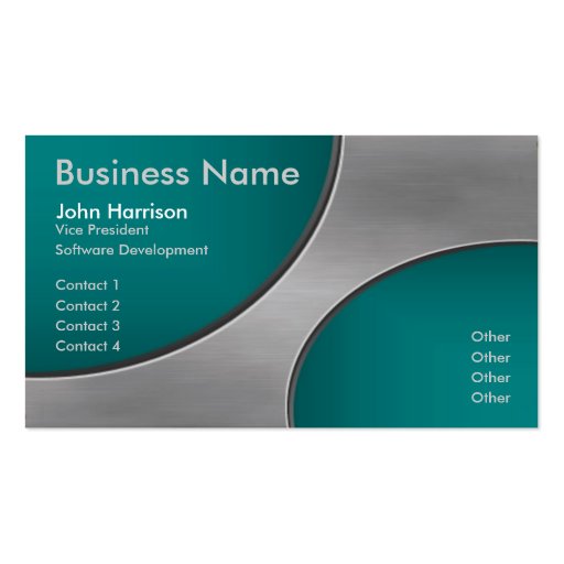 Metal with Teal Cutout Circles business card (front side)