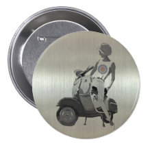 Metallic aluminium effect scooter girl pins