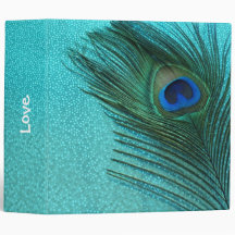 Metallic Aqua Blue Peacock Feather Binders
