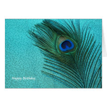 Metallic Aqua Blue Peacock Feather Card