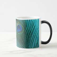 Metallic Aqua Blue Peacock Feather Coffee Mug
