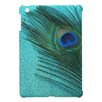 Metallic Aqua Blue Peacock Feather iPad Mini Cover