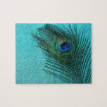 Metallic Aqua Blue Peacock Feather Jigsaw Puzzle