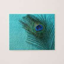 Metallic Aqua Blue Peacock Feather Jigsaw Puzzle