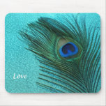 Metallic Aqua Blue Peacock Feather Mouse Pads