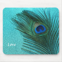 Metallic Aqua Blue Peacock Feather Mouse Pads
