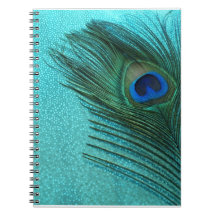 Metallic Aqua Blue Peacock Feather Note Book