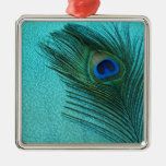 Metallic Aqua Blue Peacock Feather Ornament