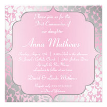 Metallic Baby Pink First Communion Invitation
