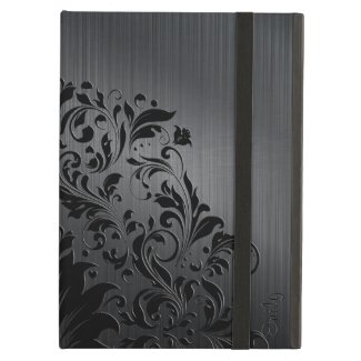 Metallic Black Brushed Aluminum & Floral Accent 4 iPad Air Case