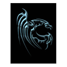 Metallic Blue Dragon with Stripes Postcards