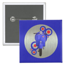 Metallic Blue retro scooter and targets Pinback Button