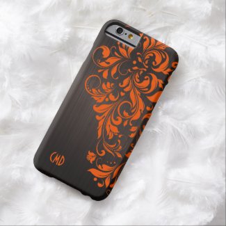 Metallic Brown Brushed Aluminum & Orange Lace Barely There iPhone 6 Case