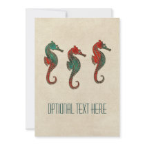 Metallic Christmas Seahorse Trio Custom Invitation