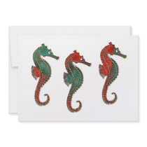 Metallic Christmas Seahorse Trio Personalized Invite