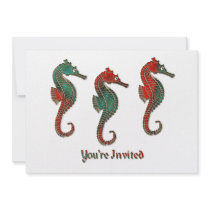Metallic Christmas Seahorse Trio Custom Invitation