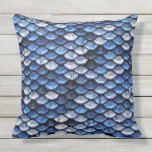 Metallic Cobalt Blue Fish Scales Pattern Outdoor Pillow