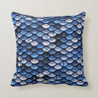 Metallic Cobalt Blue Fish Scales Pattern Throw Pillows