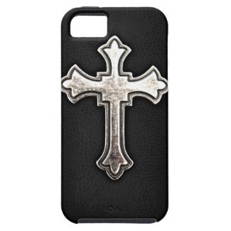 Metallic Crucifix on black leather