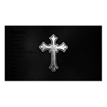 Metallic Crucifix on Black Leather Business Card Template