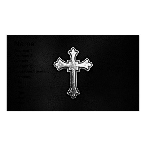 Metallic Crucifix on Black Leather Business Card Template (front side)