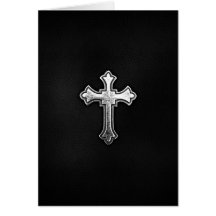 Metallic Crucifix on Black Leather Card