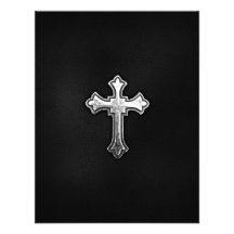Metallic Crucifix on Black Leather Invites