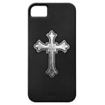 Metallic Crucifix on Black Leather iPhone 5 Cover