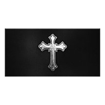 Metallic Crucifix on Black Leather Picture Card