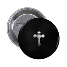Metallic Crucifix on Black Leather Pin