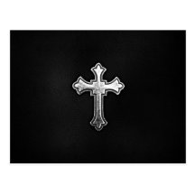 Metallic Crucifix on Black Leather Post Card