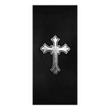 Metallic Crucifix on Black Leather Personalized Rack Card